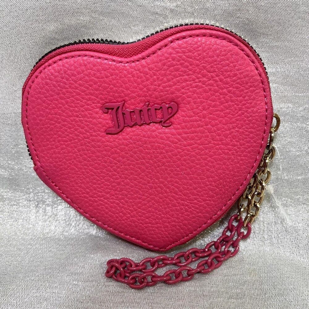 JUICY Couture Pink Heart Logo Zip Around Wristlet Wallet Coin Purse